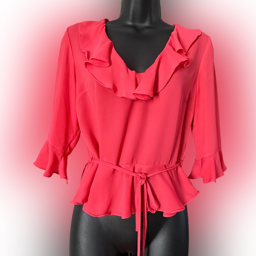 Topshop Vibrant Pink Ruffle Blouse
